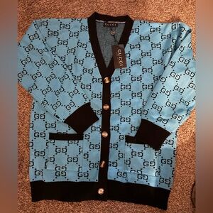 GG Fashion Blue and Black Logo Cardigan